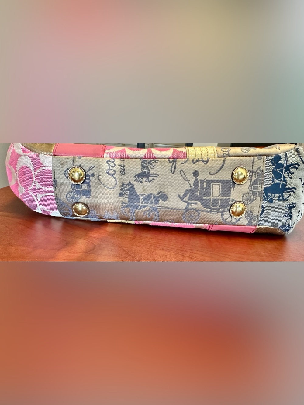 COACH Patchwork Satchel Multicolor Gold Y2K Leather Fabric - Picture 3 of 8